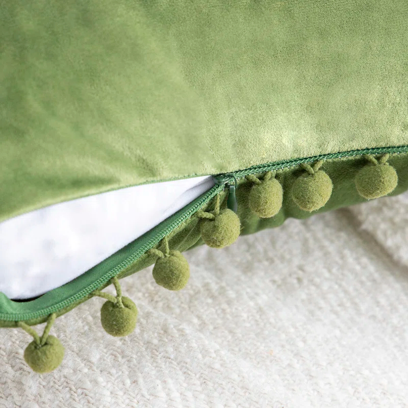 Phantoscope Velvet Pompom Collection Tassels Reversible Throw Pillow (Set of 2)