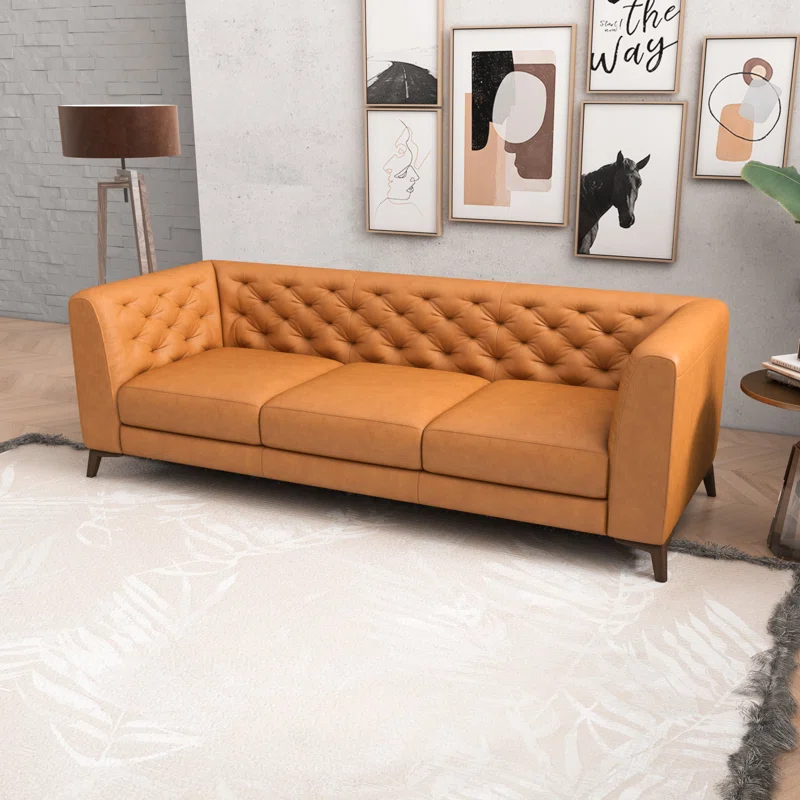 Staley 90" Genuine Leather Tuxedo Arm Sofa