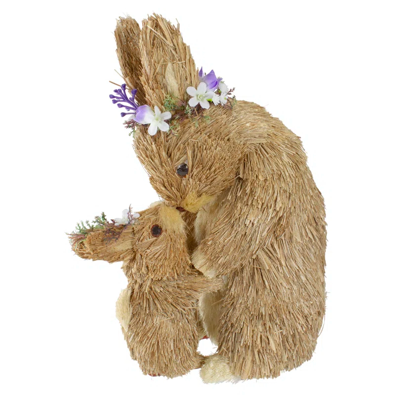 Northlight Seasonal 12" Brown Mommy And Baby Bunny Sisal Easter Figure