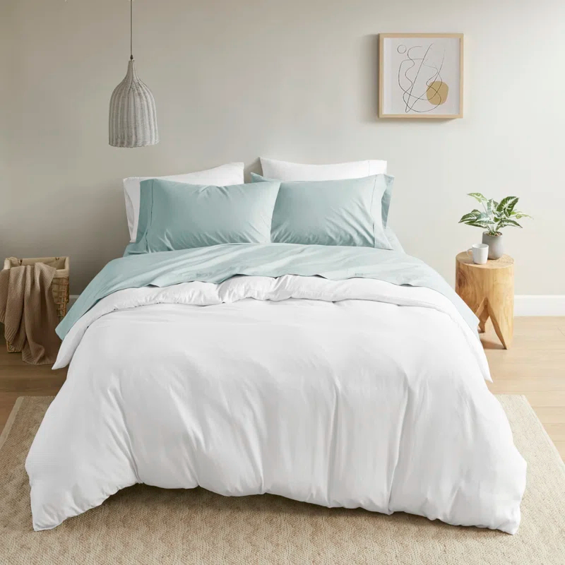 Madison Park Peached Percale 200 Thread Count Relaxed Cotton Percale Sheet Set