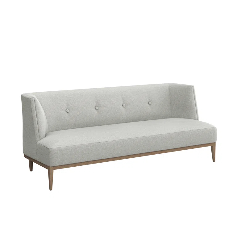 Chloe Icy Gray Tufted Linen Sofa with Wood Legs