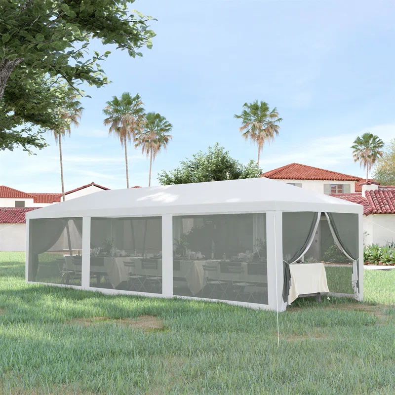 Tryimagine Outsunny 10' X 28' Party Tent Canopy, Outdoor Event Shelter Gazebo With 8 Removable Mesh Sidewalls, Zipper Doors, Steel Frame