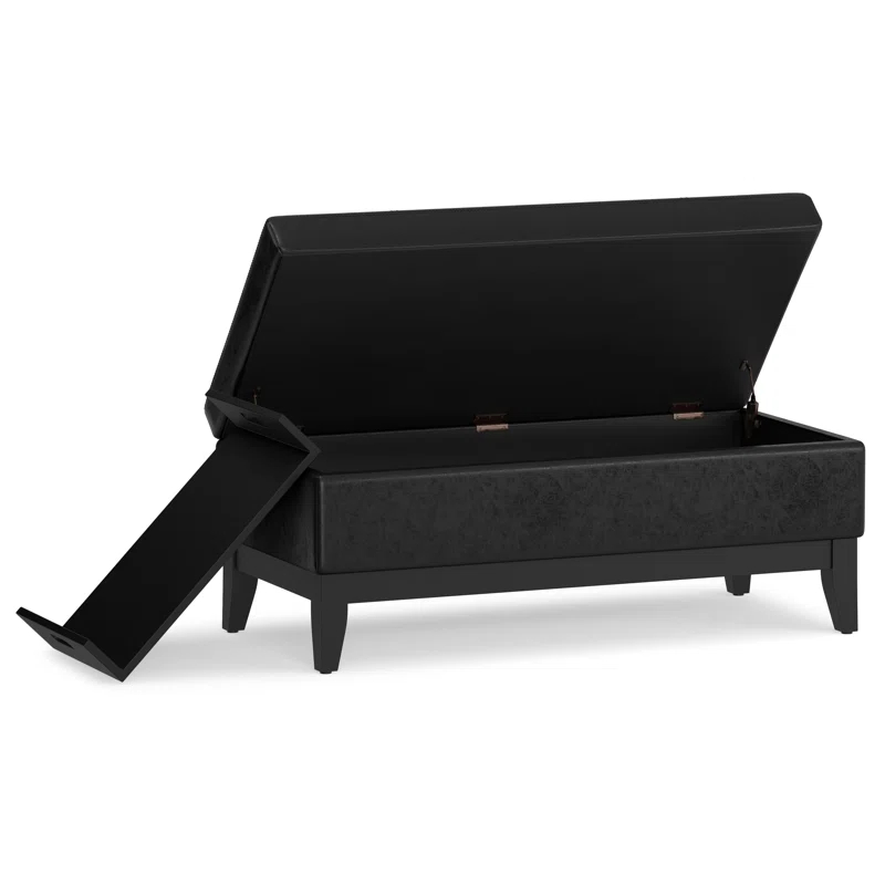 Simpli Home Oregon 42"W Upholstered Storage Ottoman Bench with Lift-Top Lid and Tray