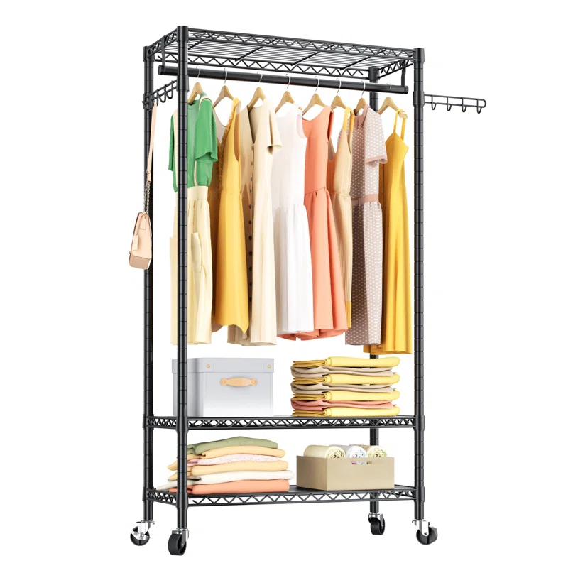 Heavy Duty Rolling Garment Rack - 3-Tier Adjustable Wire Shelving