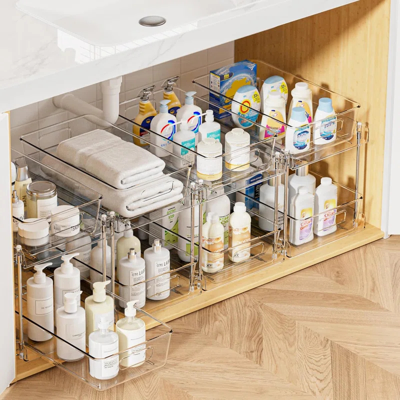 Rakbon 2 Tier Clear Under Sink Organizers 4 Pack