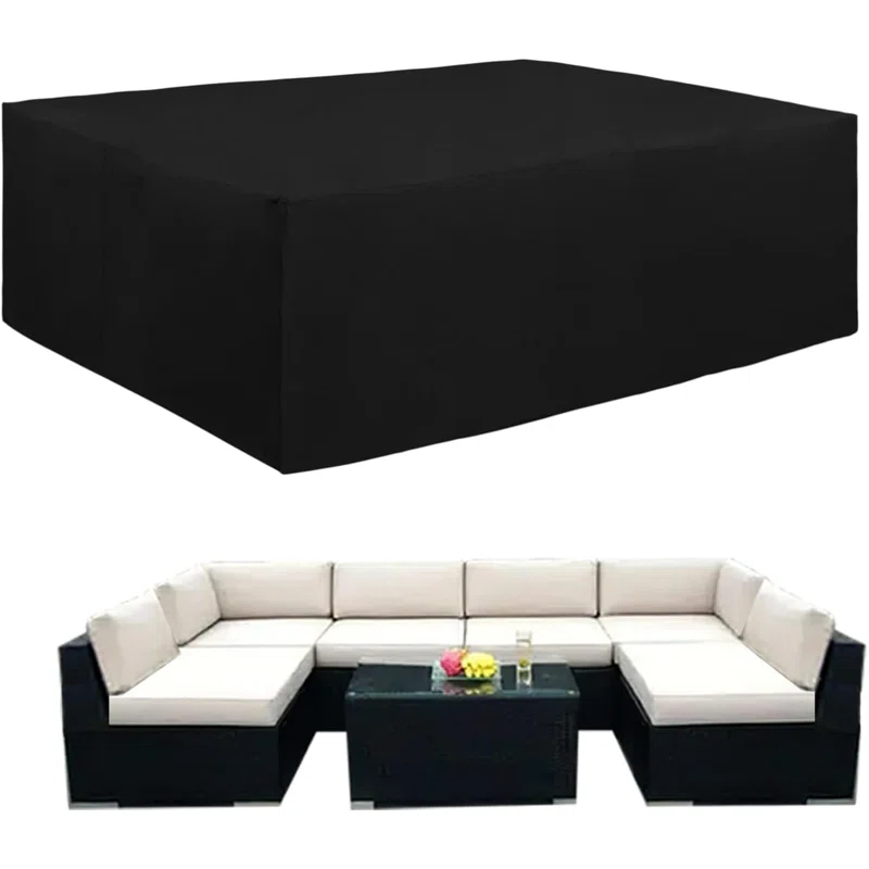 600D Heavy Duty Patio Furniture Cover, Outdoor Rectangular Table And Chair Set Cover, Waterproof Outdoor Sectional Set Cover (110"L X 84"W X 28"H, Black)