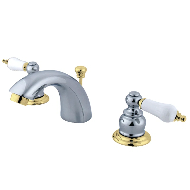 Kingston Brass Victorian Two-Handle 3-Hole Deck Mount Mini-Widespread Bathroom Faucet with Plastic Pop-Up