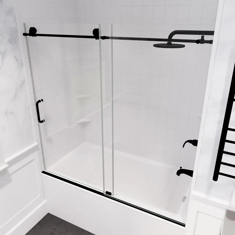 Raymore 59 - 60" W x 62" H Single Sliding Frameless Tub Door with Tsunami Guard