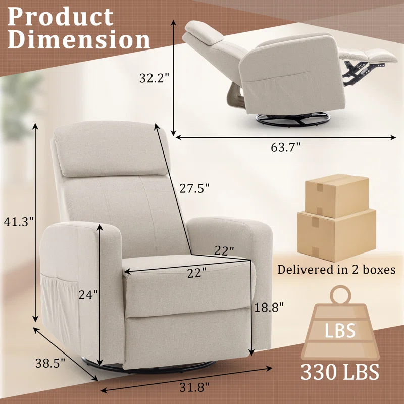 Ebern Designs Power Swivel Recliner Chairs For Adults, Electric Rocking Chair, Glider Recliner Chair With Classified Side Pocket, Rocking Chairs Featuring Type-c And Usb Ports