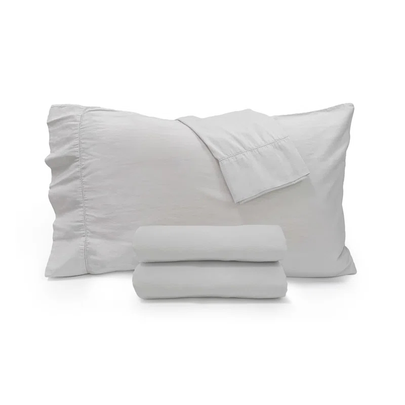 Jennifer Adams Home Relaxed Long-Staple Garment-Washed Cotton 4pc. Percale Sheet Set