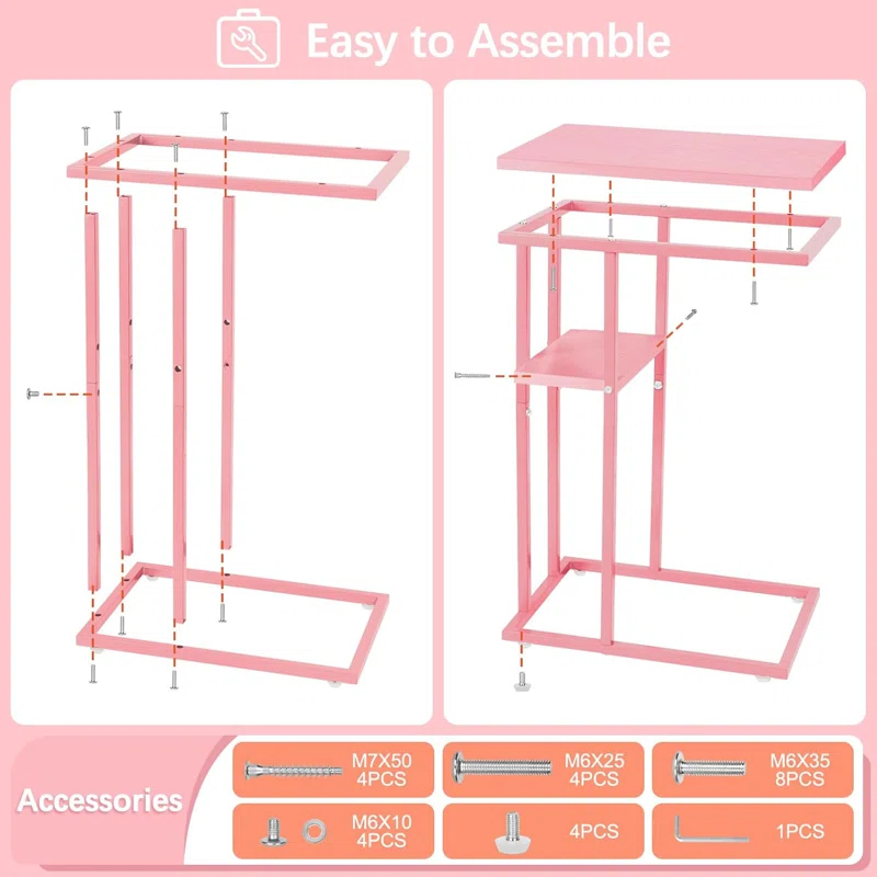 C Shaped End/ Side Table for Couch and Bed, Small Spaces, Living Room, Bedroom, Rustic Snack Table