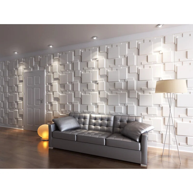 Dundee Deco's Paintable Off White Geometric Squares Fiber 3D Wall Panel, 2.6 ft X 2.1 ft, Interior Design Wall Paneling Decor Commercial and Residential Application, 5.5 sq.ft. each
