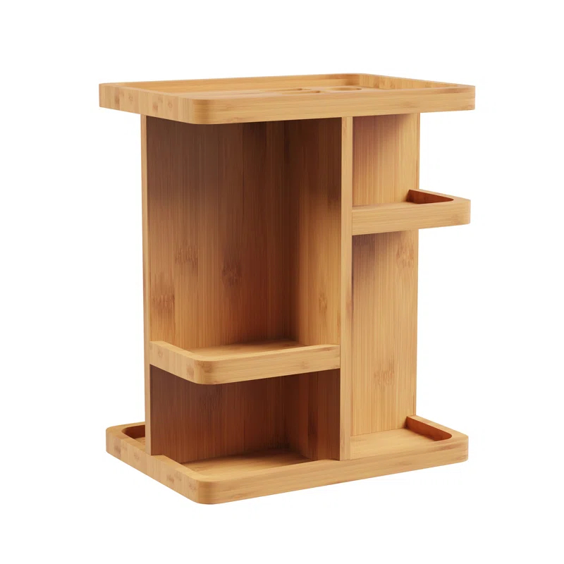 Lavish Home Makeup Organizer - Rotating Eco-Friendly Compact Modern Bamboo Skincare Cosmetic and Vanity Carousel for Bedroom, Bathroom, and Dorm by Lavish Home