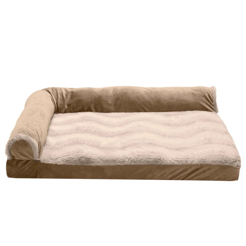 FurHaven Wave Fur and Velvet Orthopedic Deluxe Chaise Lounge Pet Bed