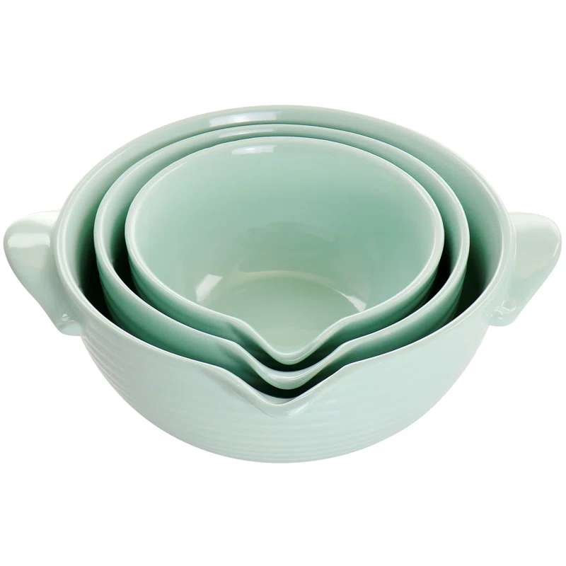 Martha Stewart Martha Stewart 3 Piece Vintage Stoneware Prep Batter Bowl Set In Mint