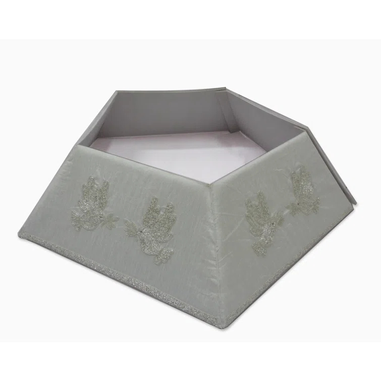 Arcadia Home Hand Beaded Adjustable Christmas Tree Collar - Doves on White Silk