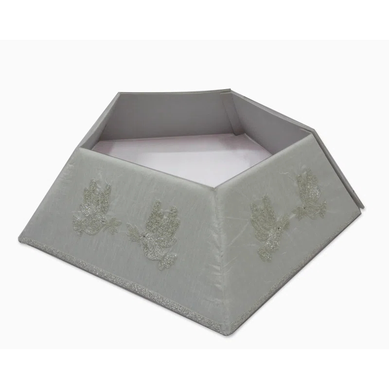 Arcadia Home Hand Beaded Adjustable Christmas Tree Collar - Doves on White Silk