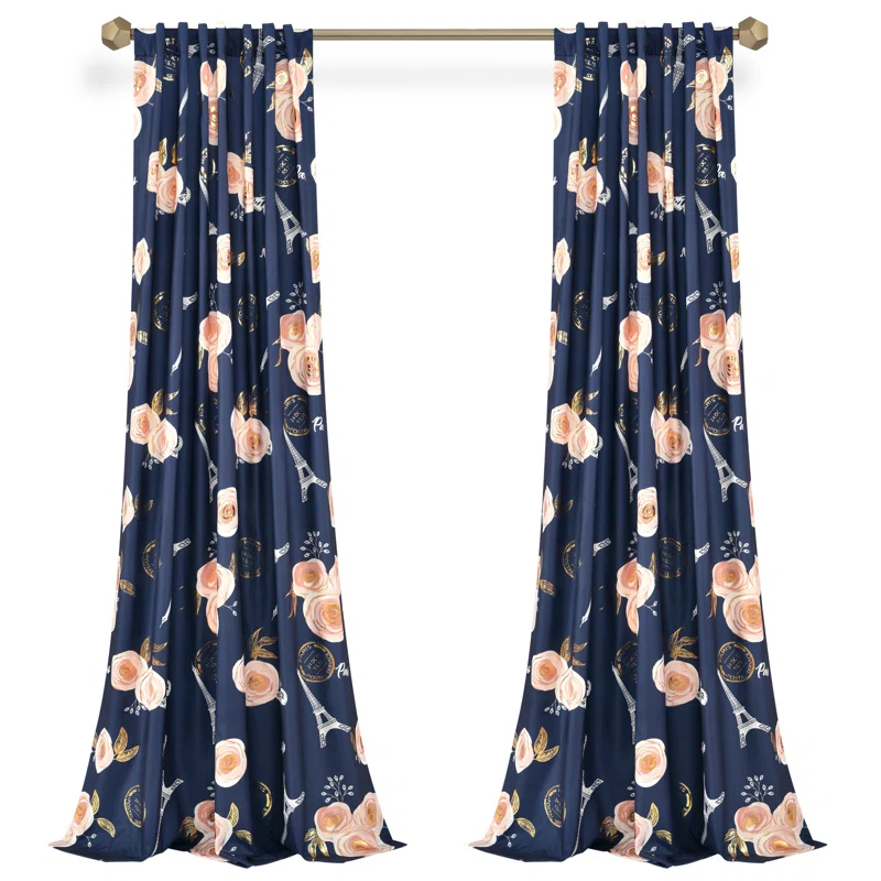 Lush Decor Vintage Paris Rose Butterfly Script Floral Semi-Sheer Curtain (Set of 2)