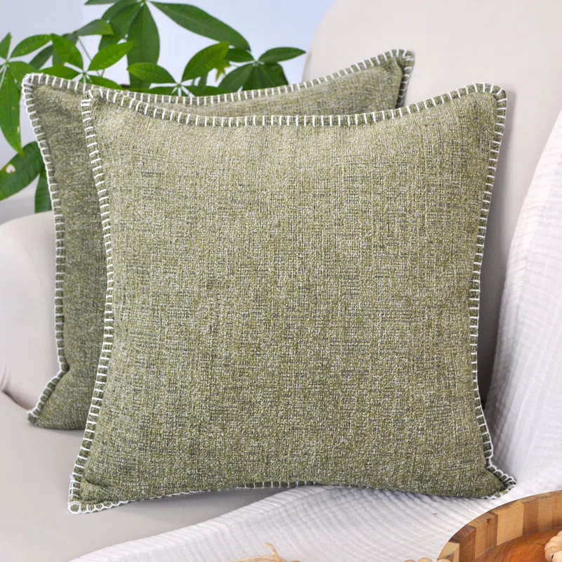 Oveesha Soft Chenille Throw Pillow Covers With Stitched Edge (Set of 2)