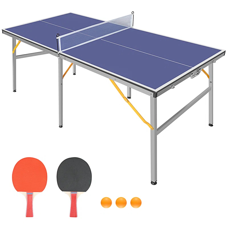 ALPHANEO 6Ft Mid-Size Table Tennis Table Foldable  And  Portable Ping Pong Table Set For Indoor  And  Outdoor Games With Net, 2 Table Tennis Paddles And 3 Balls