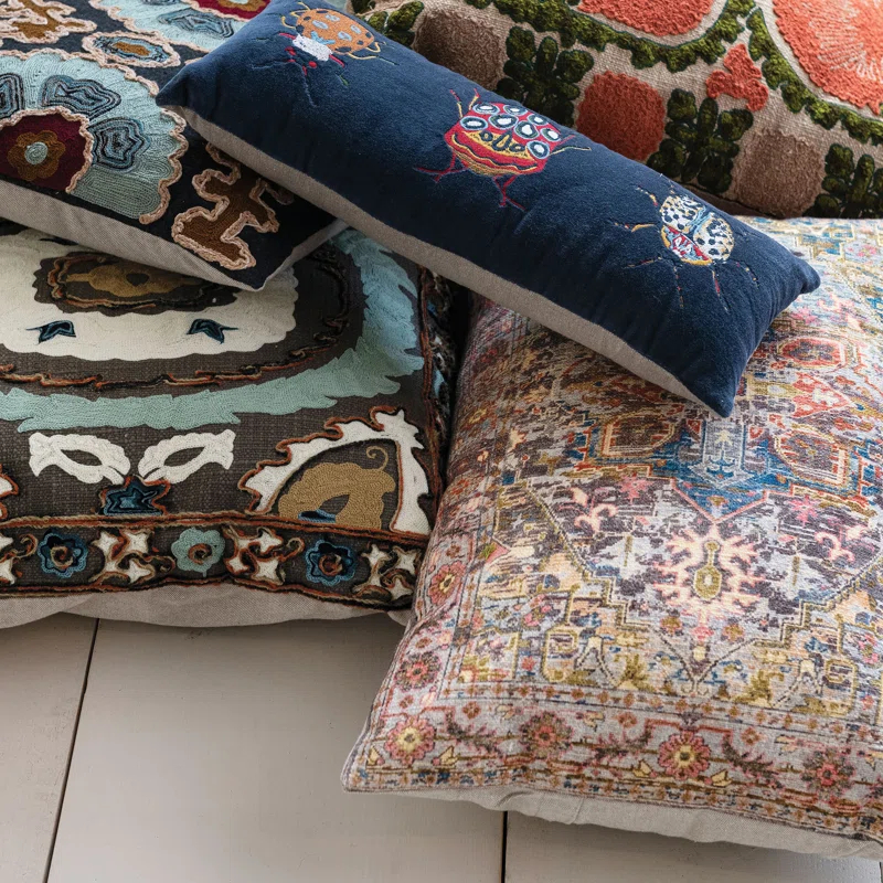 Creative Co-Op Artiste Cotton Printed Lumbar Pillow with Pattern and Chambray Back