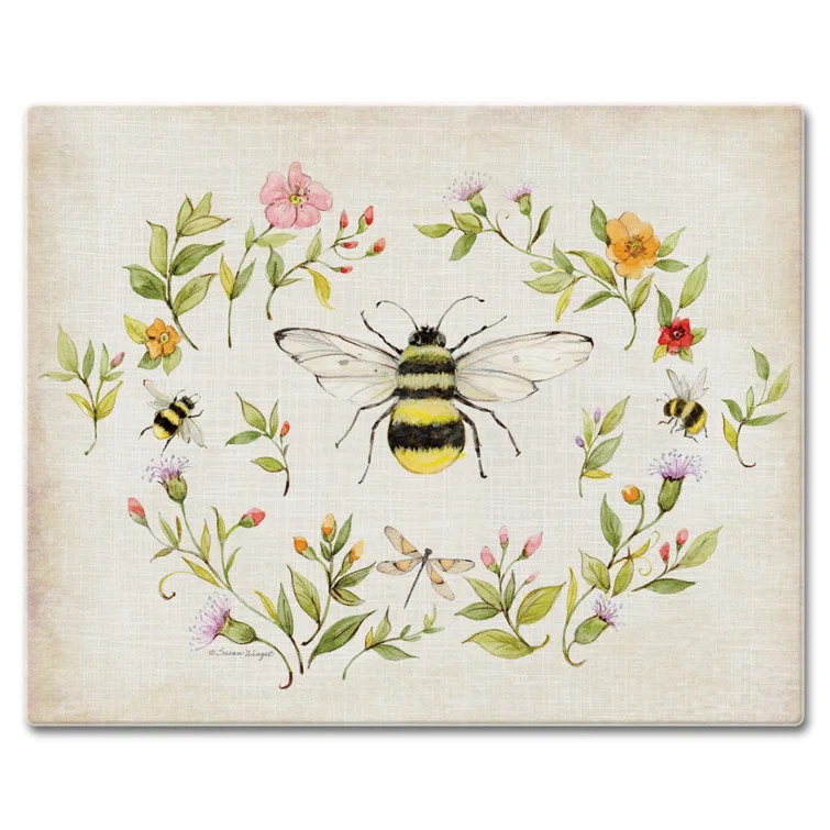 CounterArt CounterArt Bee Wreath 3mm Glass Cutting Board 15” x 12”