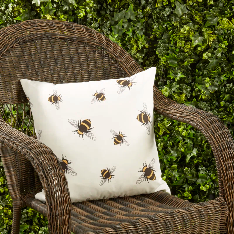 Saro Charming Bumble Bee Outdoor Pillow with Poly Fill