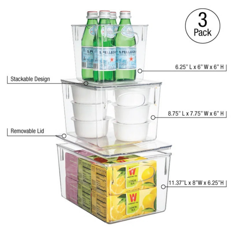 Sorbus Sorbus 3 Piece Variety Pack Clear Acrylic Storage Bins with Handles and Lids