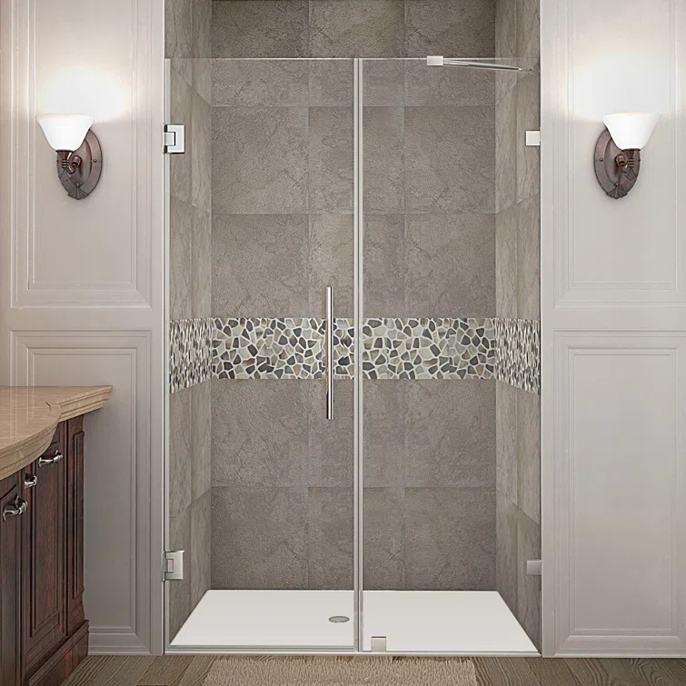 Aston Nautis 72" H Hinged Frameless Shower Door SDR985-SS-65-10