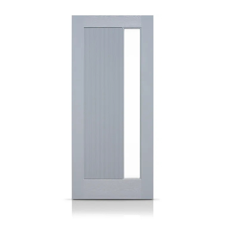 Calhome Modern Exterior Fiberglass Front Entry Door Slab with Designer Decorative Glass Door Slab Only