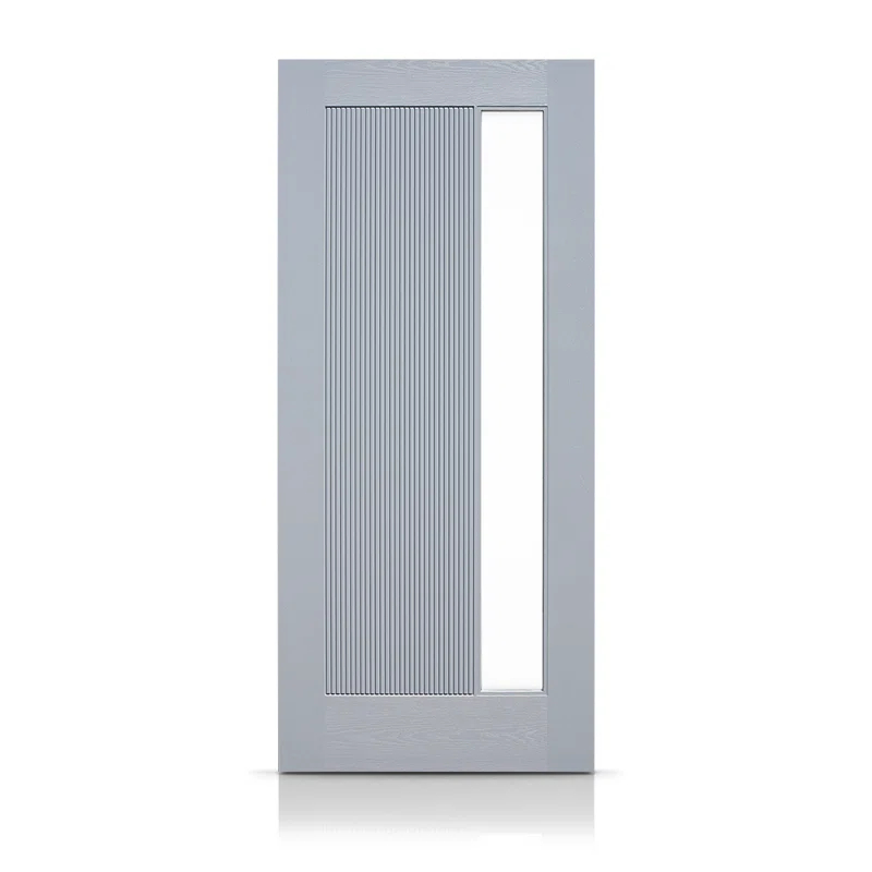 Calhome Modern Exterior Fiberglass Front Entry Door Slab with Designer Decorative Glass Door Slab Only