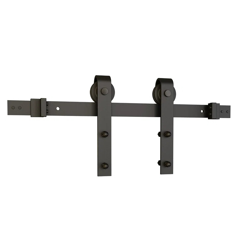 Steel Sliding Rolling Barn Door Hardware Kit for Single Wood Doors with Routed Floor Guide