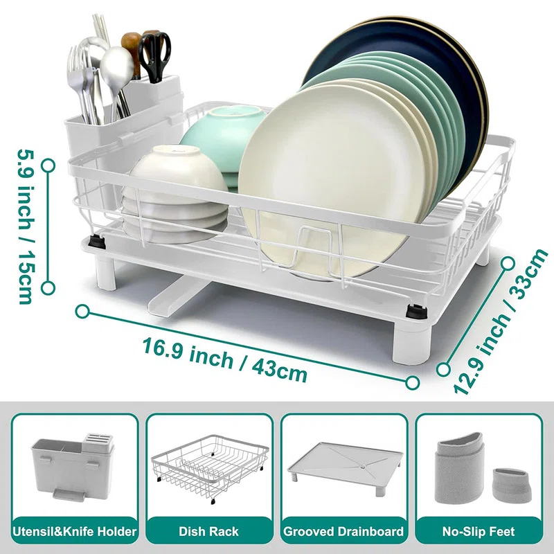 Fabhob Dish Drying Rack for Kitchen Counter,Space-Saving Dish Rack with Drainboard