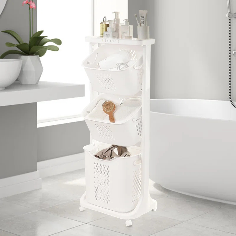 Ivy Bronx Ivy Bronx Rolling Laundry Hamper Cart with Wheels, 3 Tier Laundry Baskets