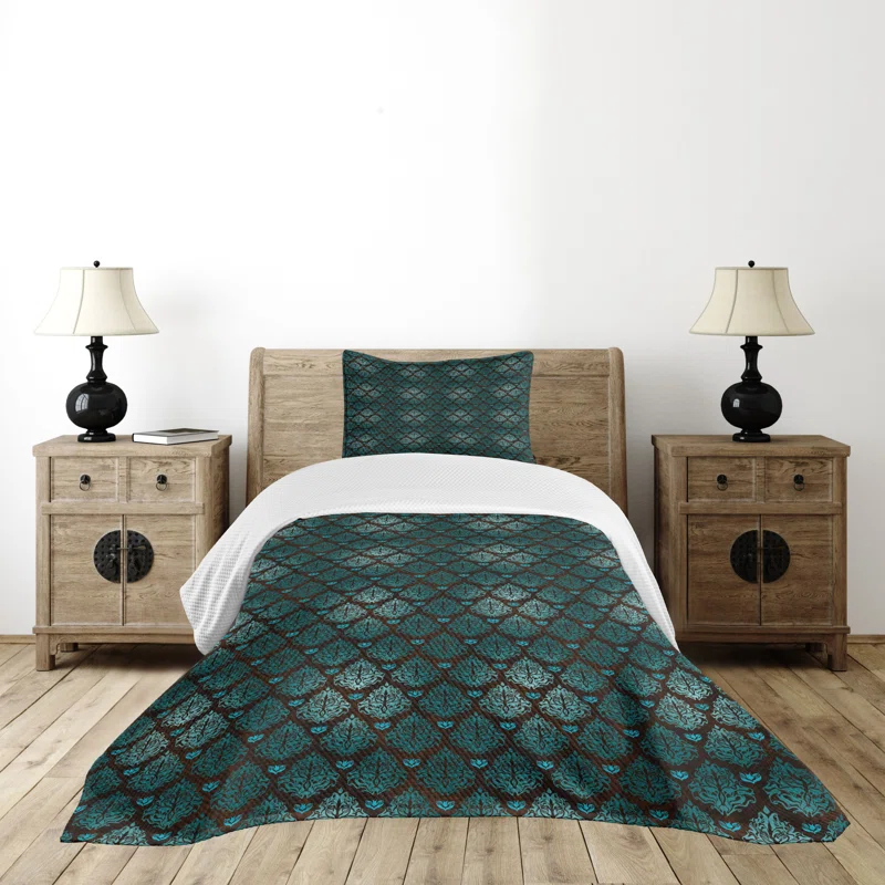 Ambesonne Ambesonne Brown and Blue Bedspread Set Grungy Swirls Teal Brown Pale Blue