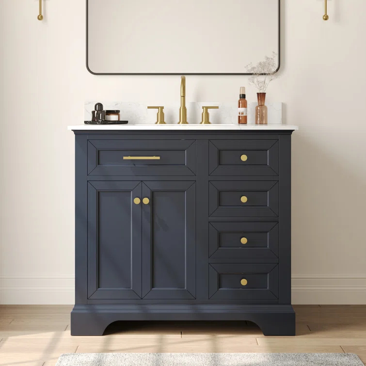 DeerValley Heritage 36'' Fully Assembled Single Bathroom Vanity with Backsplash, 3 Colors Available White/ Navy Blue/ Gray