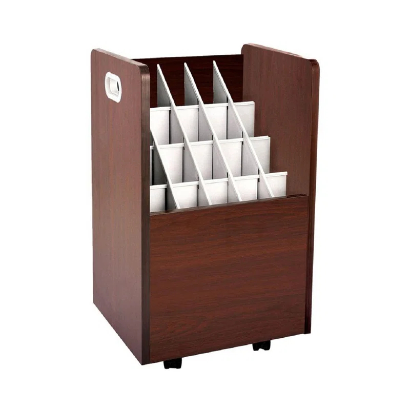 AdirOffice 20-Slot Mobile Rolling Wood Blueprint Roll File Large Document Organizer