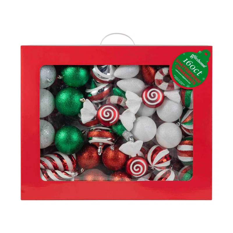 Glitzhome 178 Piece Christmas Ornaments , 4 Piece Candy Picks and 9 Piece Ribbon Bow Sets