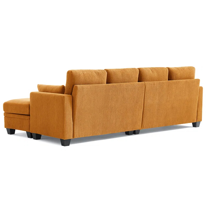 Latitude Run® Corduroy Modular Sectional Couch with Ottoman Chaise, L Shaped 4-seat Sofa for Living Room, Apartment, Lounge, Modern Armrest Neck Support Furniture