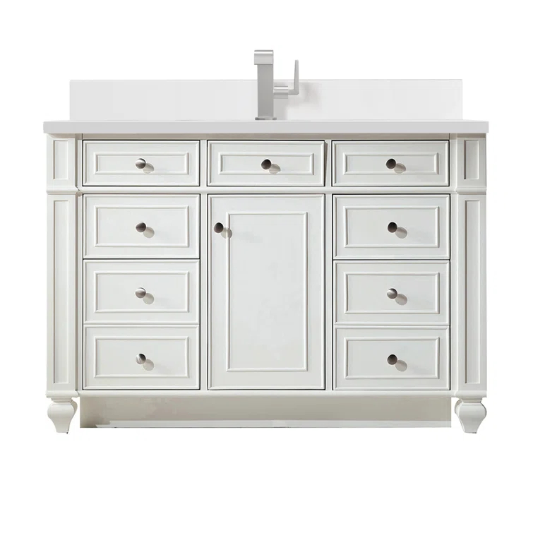 Bright White Plywood Transitional Single Vanity with Veneer Finish