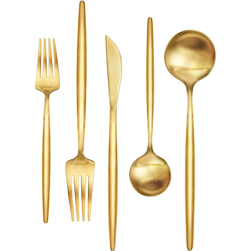 Everly Quinn 30-Piece Gold Silverware Set, Flatware Set For 6, Food-Grade Stainless Steel Cutlery Set, Includes Spoons Forks Knives, Kitchen Cutlery For Home Office Restaurant Hotel