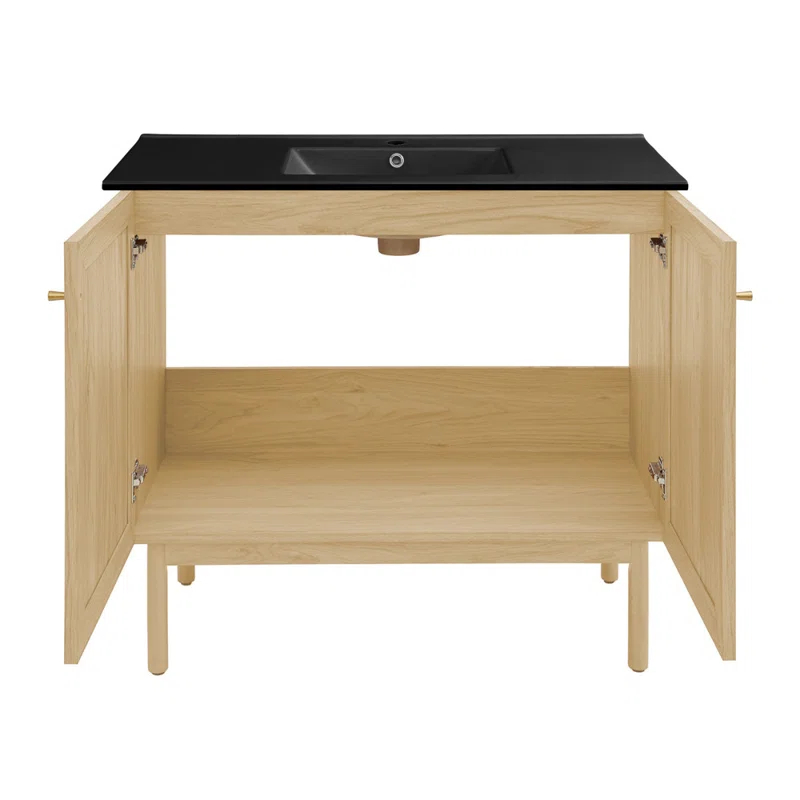 Swiss Madison Classe 36" Freestanding Bathroom Vanity In Natural Oak With 3-Hole Widespread Sink Top