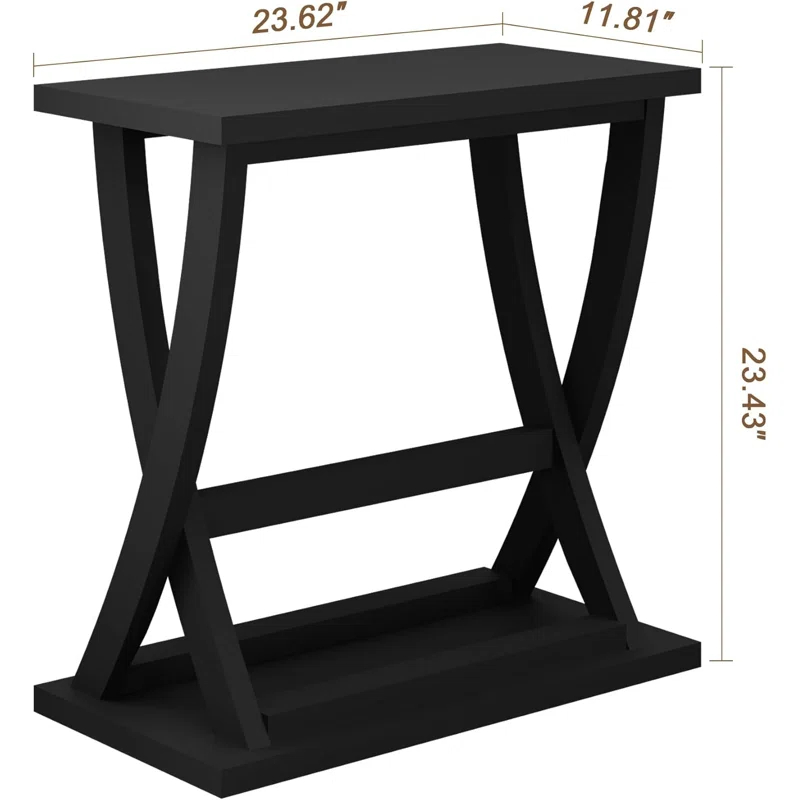 End Table Set Of 2, Narrow Side Table With Storage Shelf, Modern X-Design Slim End Table For Living Room, Bedroom, Small Space, 11.8" D*23.6" W*23.4" D