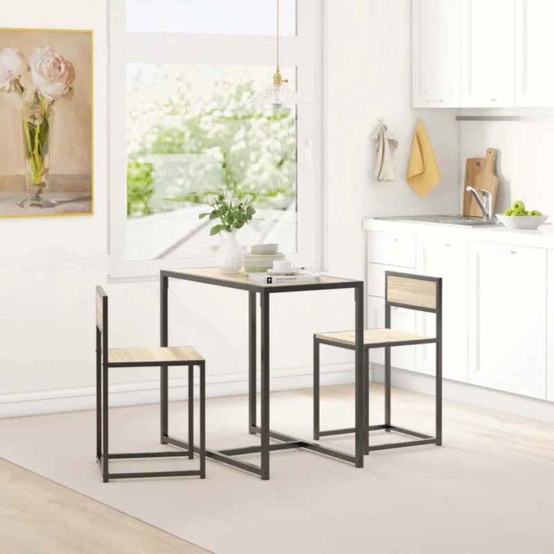 17 Stories 3-Piece Industrial Dining Table Set for 2 Person, Kitchen Table and Chairs, Dining Room Sets