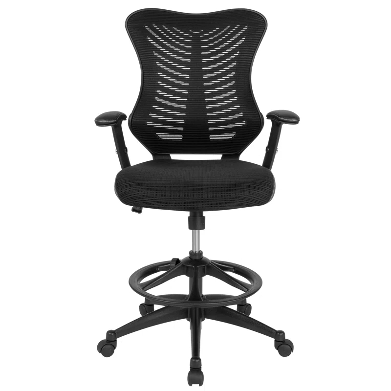 Flash Furniture Haynie High Back Mesh Drafting Chair with LeatherSoft Sides and Adjustable Arms
