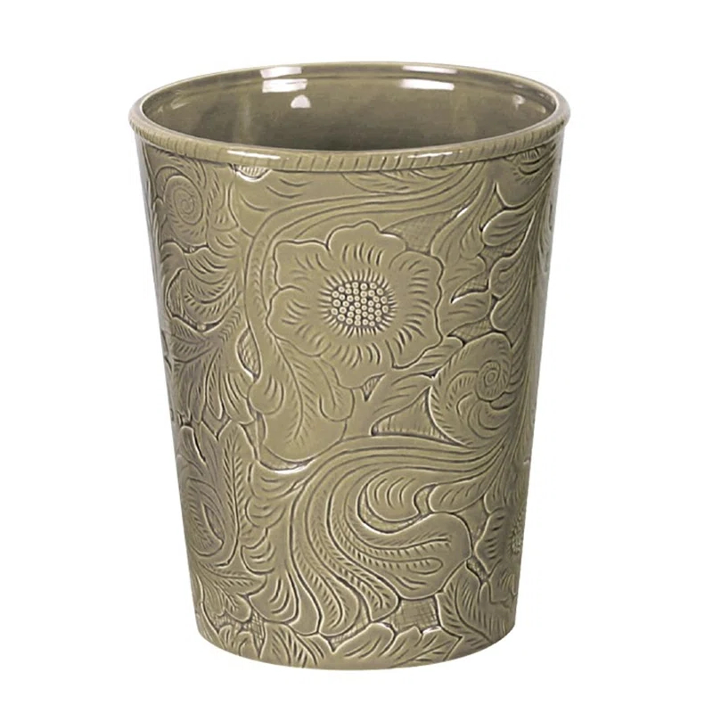 HiEnd Accents Savannah Ceramic Floral Pattern Western Style Waste Basket