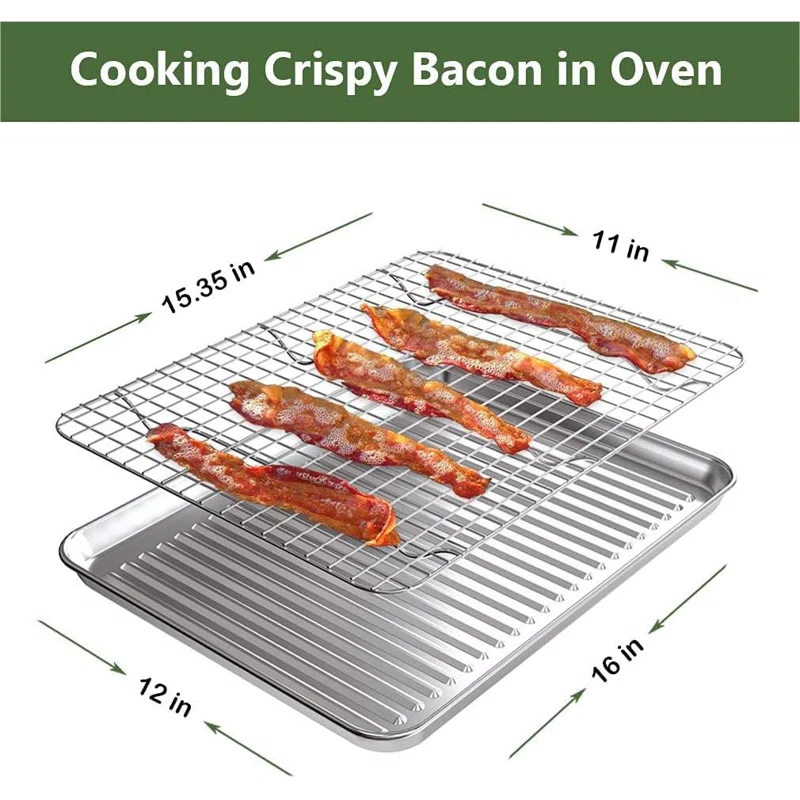 APPENIN WINTER PARK CORP Baking Sheet With Rack Set (2 Pans + 2 Racks), Stainless Steel Cookie Sheet With Cooling Rack, Nonstick Baking Pan, Warp Resistant & Heavy Duty & Rust Free, Size 16 X 12 X 1 Inches