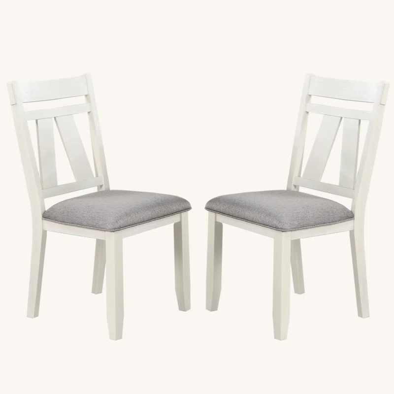Gracie Oaks Set Of 2 Dining Chairs With Upholstered Seat, Grey And White