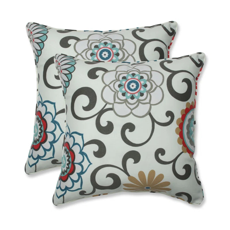 Pillow Perfect Pom Pom Play Floral Indoor/Outdoor Reversible Throw Pillow (Set of 2)