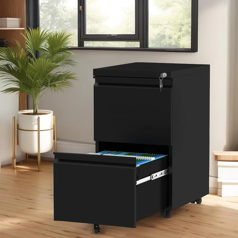 15.4" Wide 2 Drawer Lockable Mobile Steel Vertical File Cabinet with Lock for Home Office
